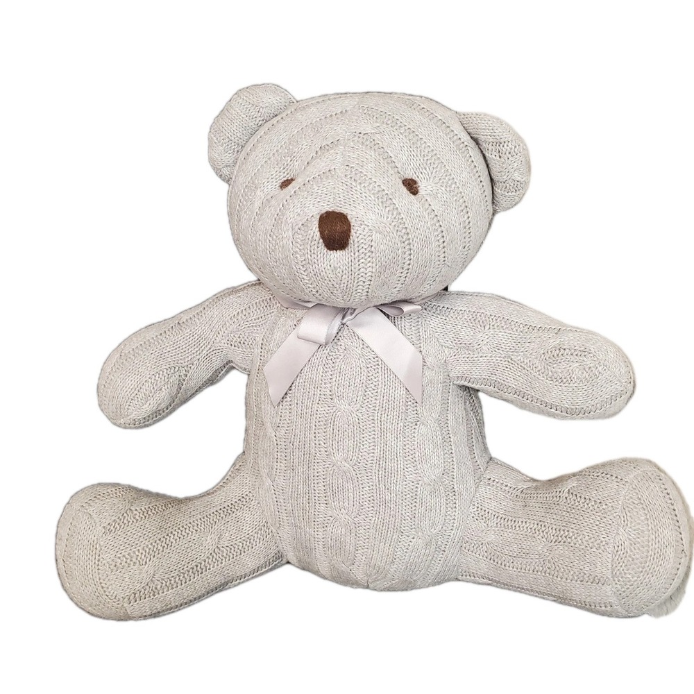 Baby Mode Gray Cable Knit Sweater Teddy Bear 12" Plush‎ Stuffed Animal